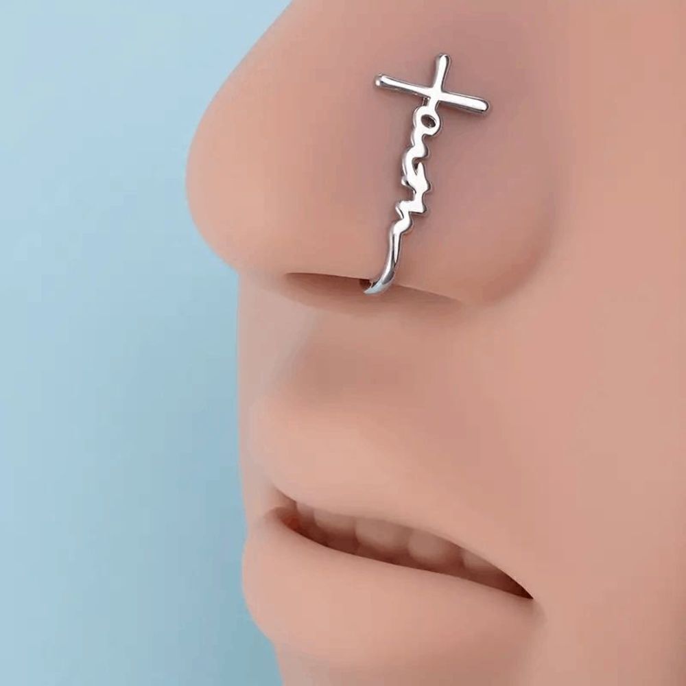 Faith Cross White Gold Plated Nose Cuff/Ring